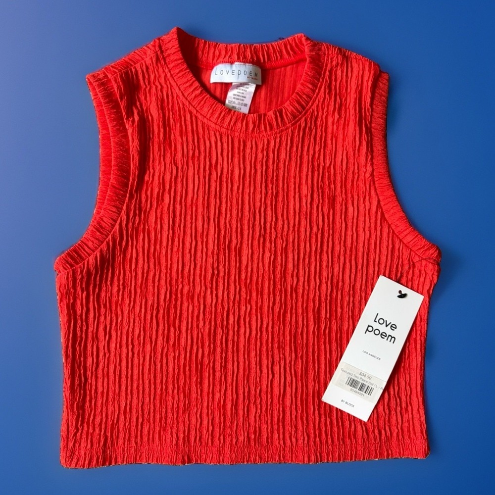 Love Poem by Block Sleeveless Textured Top Size Large‎ Iris Red NWT